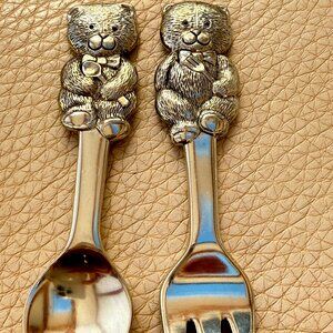 ROYAL SELANGOR PEWTER Teddy Bear Baby Spoon and Fork set